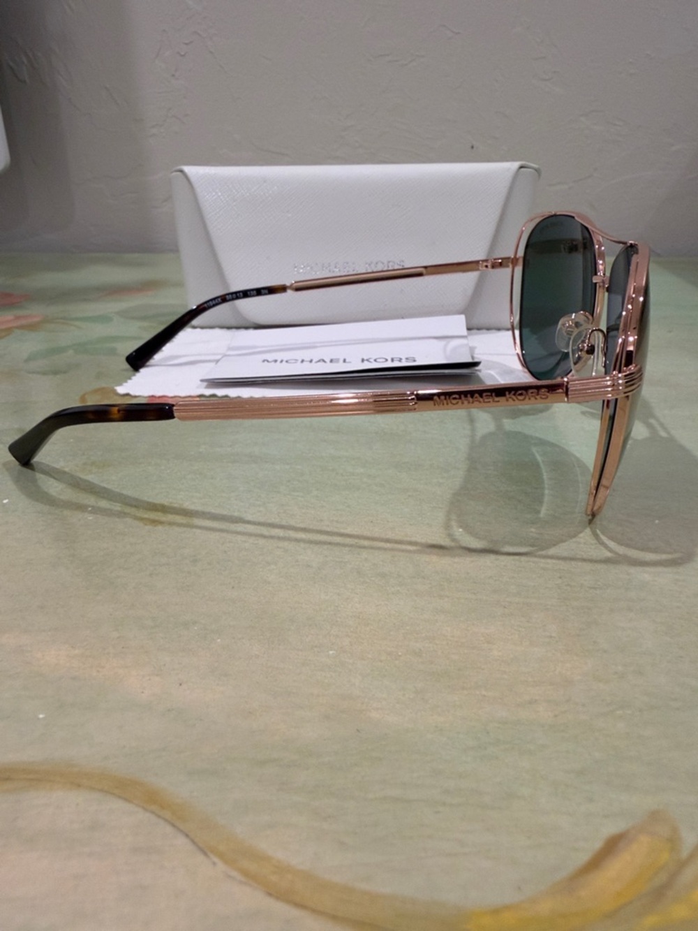 Michael Kors Aviator Sunglasses - Rose Gold Frame with Purple Mirrored Lenses - Picture 2 of 4